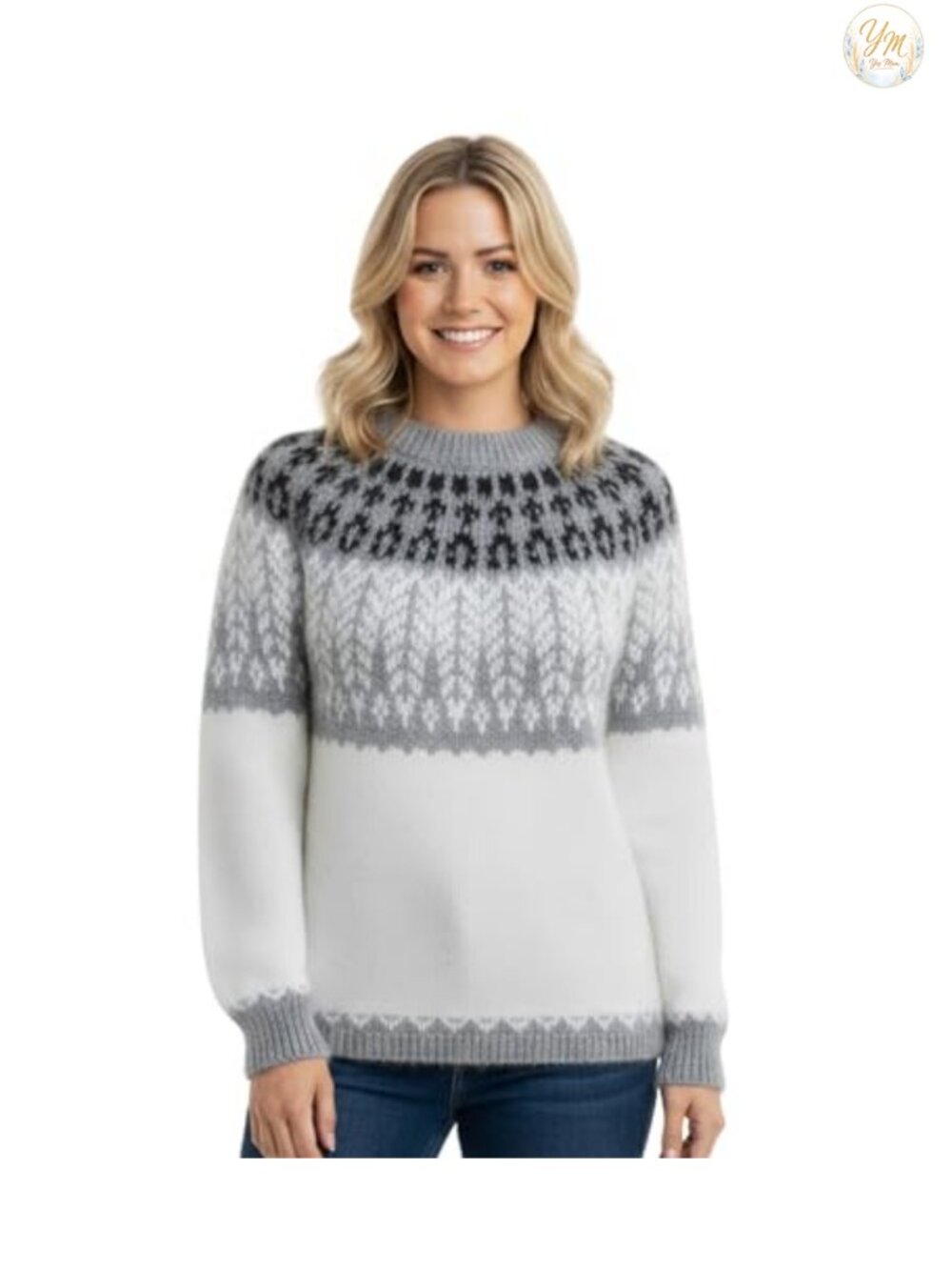 Women's Fair Isle Alpaca Wool Sweater Lightweight Pullover